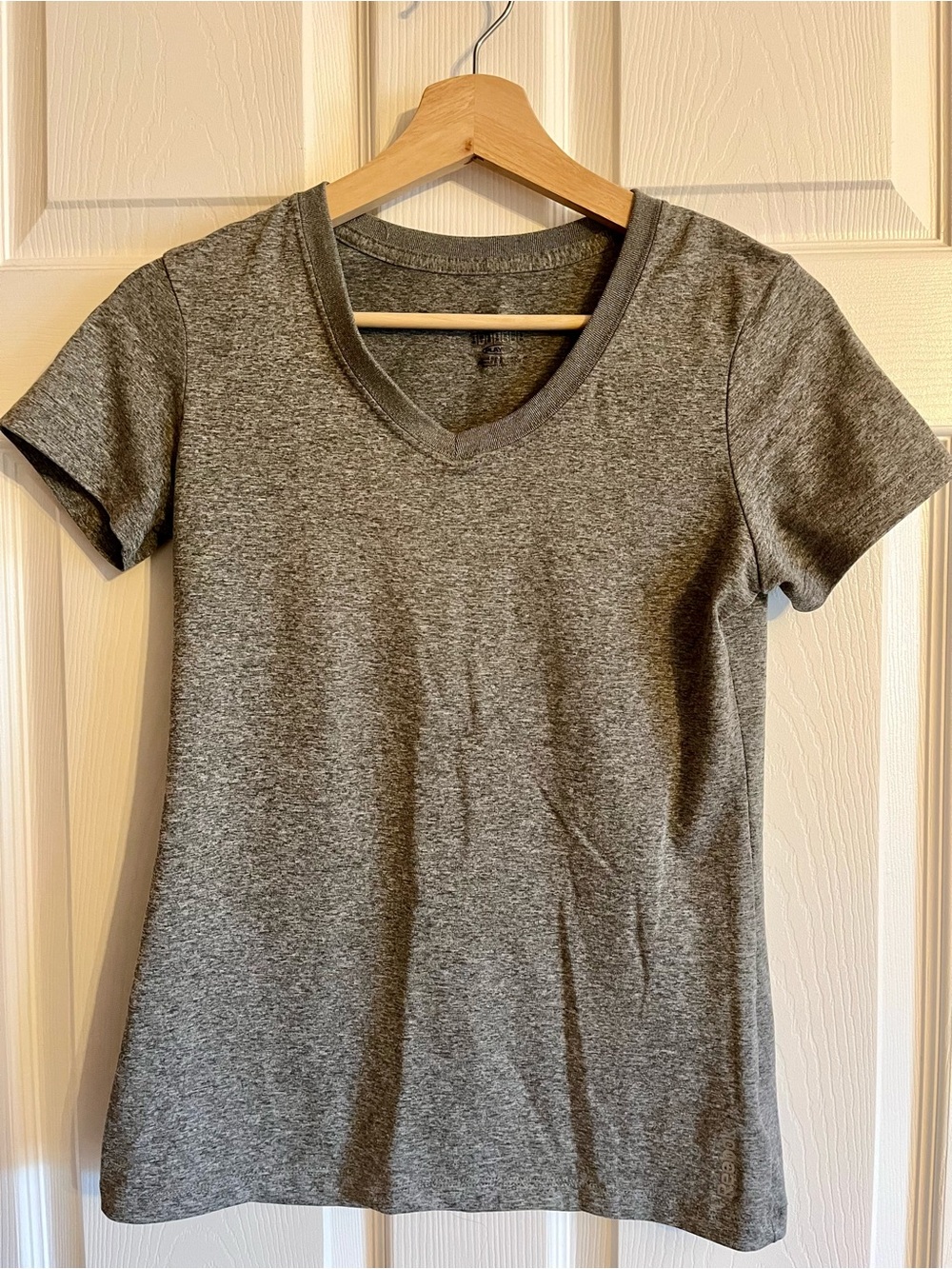 Reebok Women's Short Sleeve Active V-Neck Tee in Heather Gray
